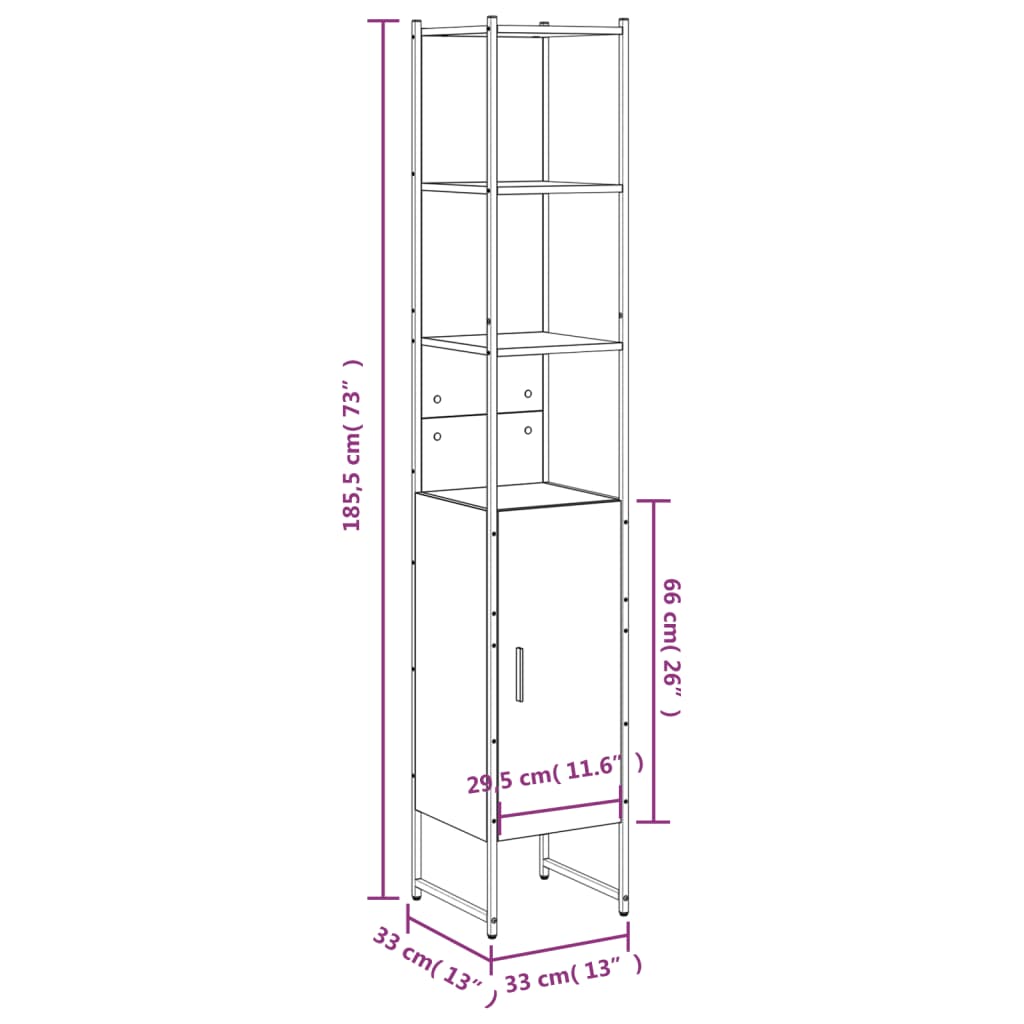 vidaXL Badkamerkast 33x33x185,5 cm bewerkt hout zwart