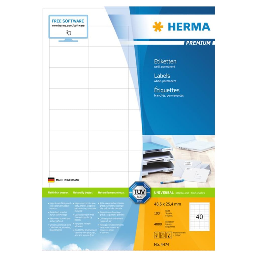 HERMA Etiketten PREMIUM 100 vellen A4 48,5x25,4 mm