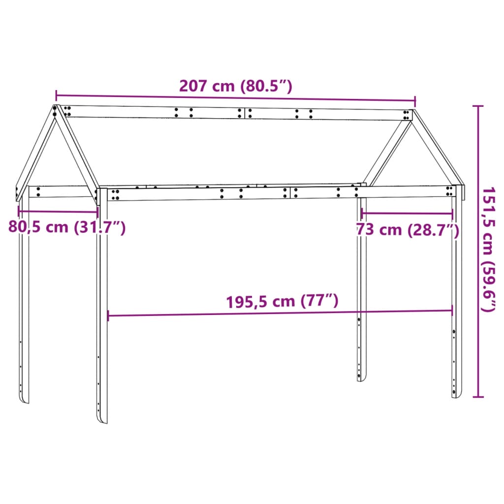 vidaXL Kinderbedhuisje 207x80,5x151,5 cm massief grenenhout wasbruin