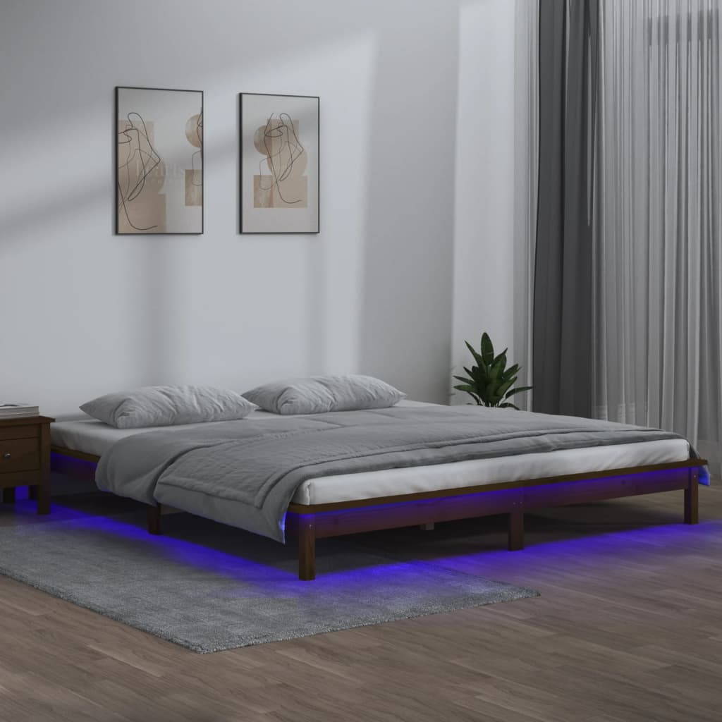 vidaXL Bedframe LED massief hout honingbruin 135x190 cm