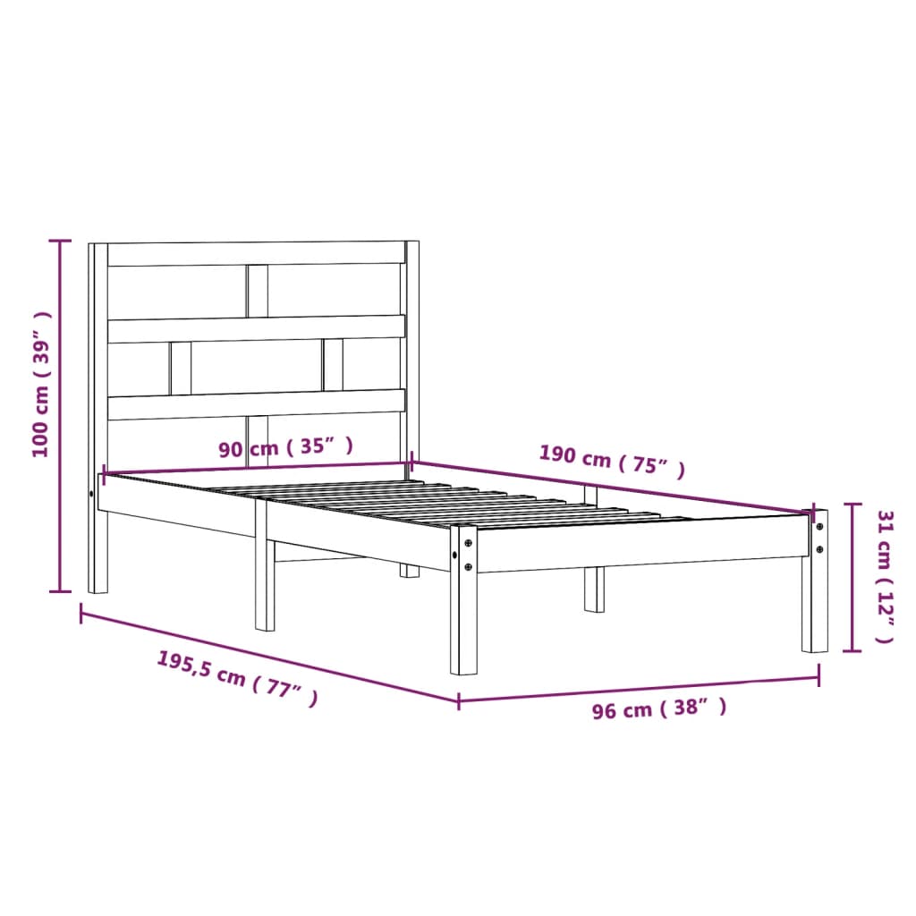 vidaXL Bedframe massief hout 90x190 cm