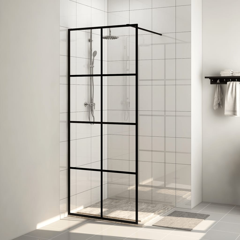 vidaXL Inloopdouchewand 80x195 cm ESG-glas transparant en zwart