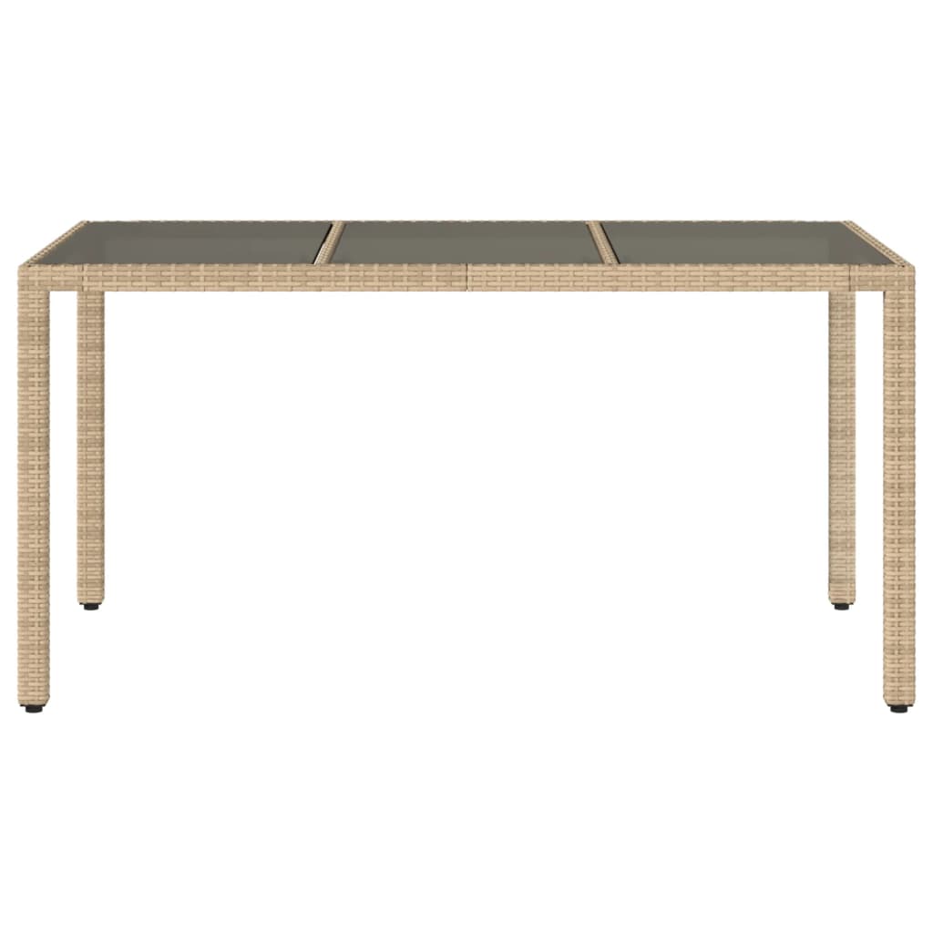 vidaXL Tuintafel met glazen blad 150x90x75 cm poly rattan beige