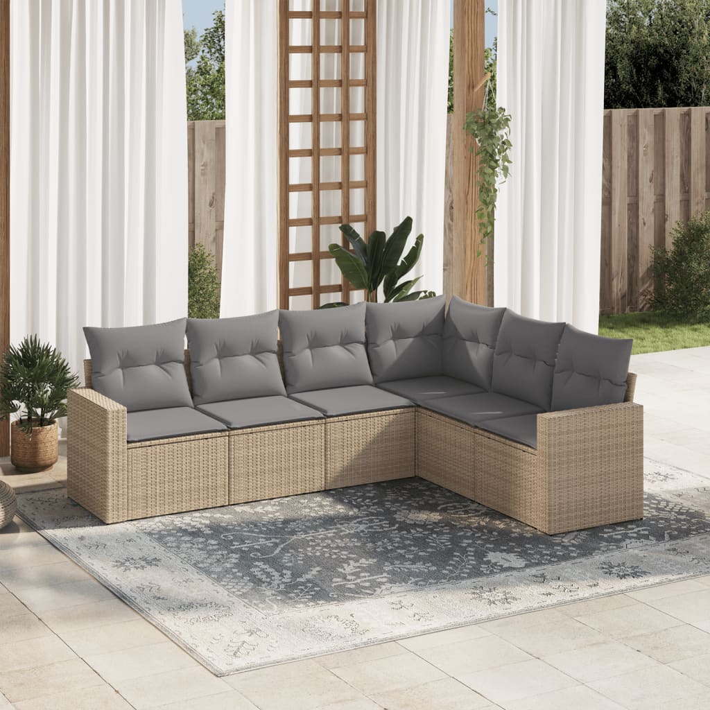 vidaXL 6-delige Loungeset met kussens poly rattan beige