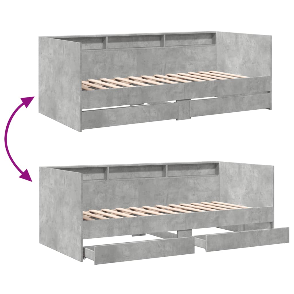 vidaXL Slaapbank met lades zonder matras 75x190 cm betongrijs