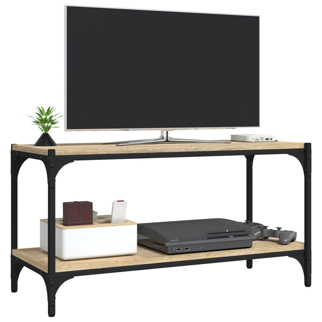 vidaXL Tv-meubel 80x33x41 cm bewerkt hout en staal sonoma eikenkleurig