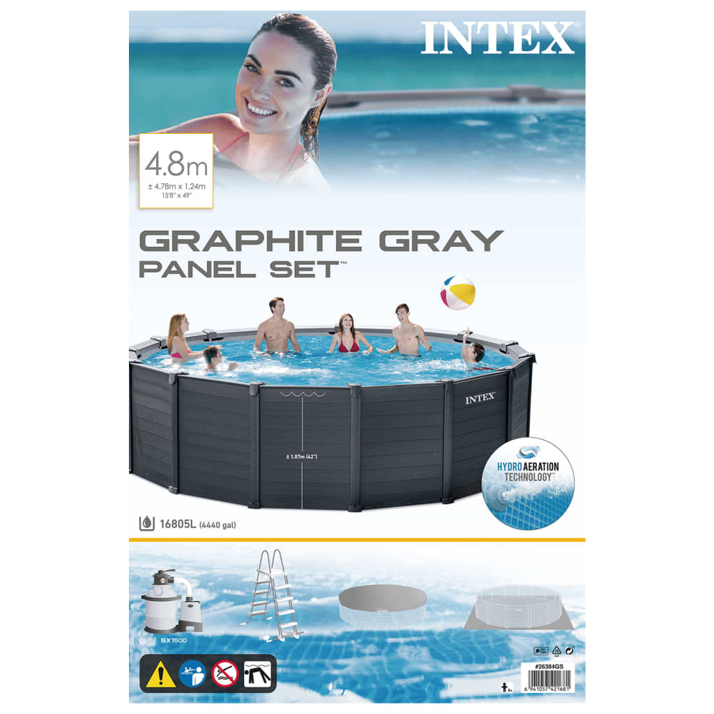 INTEX Zwembadset Graphite Gray Panel bovengronds 478x124 cm