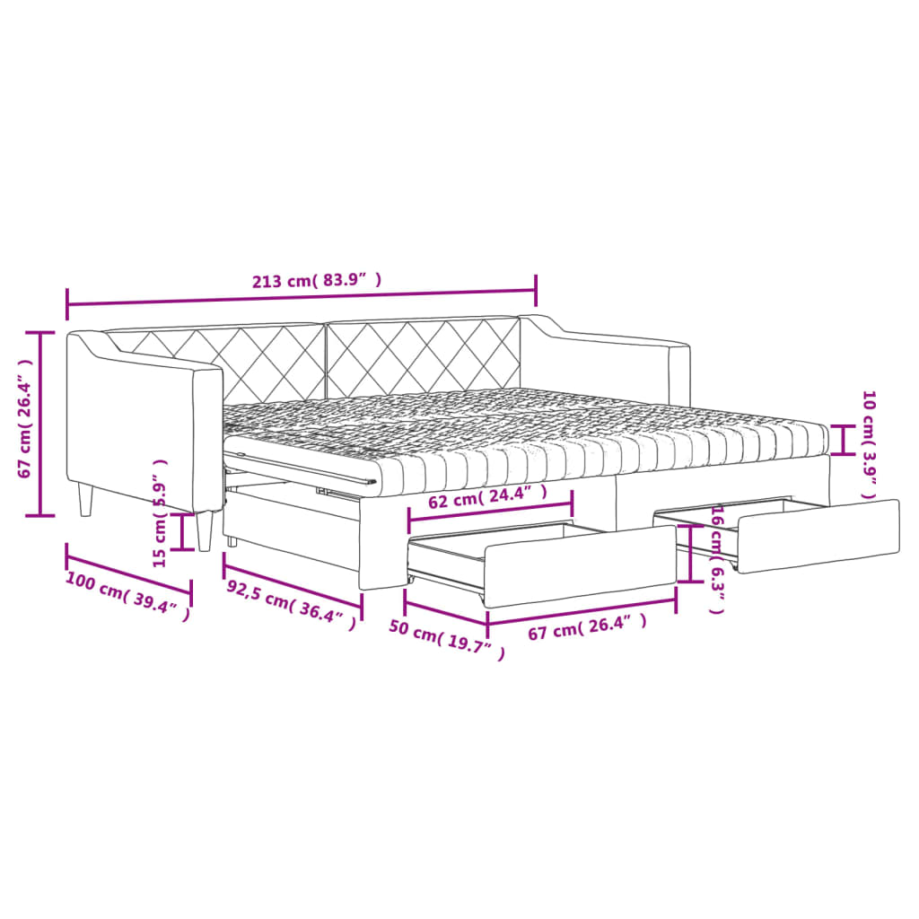 vidaXL Slaapbank met onderschuifbed en lades 90x190 cm stof zwart