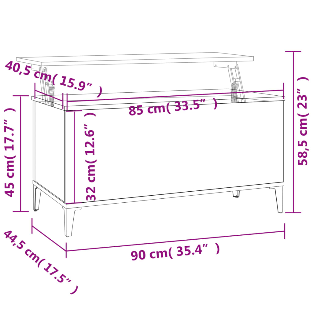 vidaXL Salontafel 90x44,5x45 cm bewerkt hout gerookt eikenkleurig