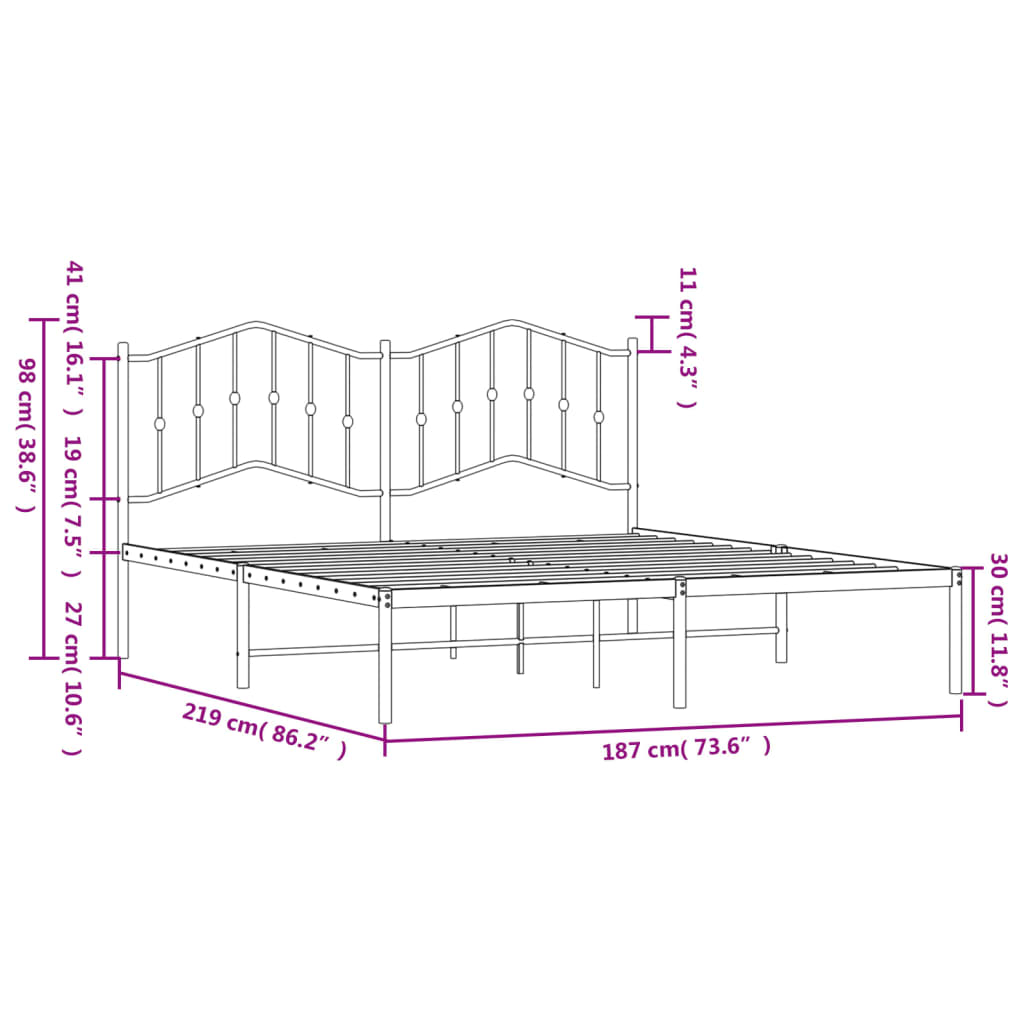 vidaXL Bedframe met hoofdbord metaal wit 183x213 cm