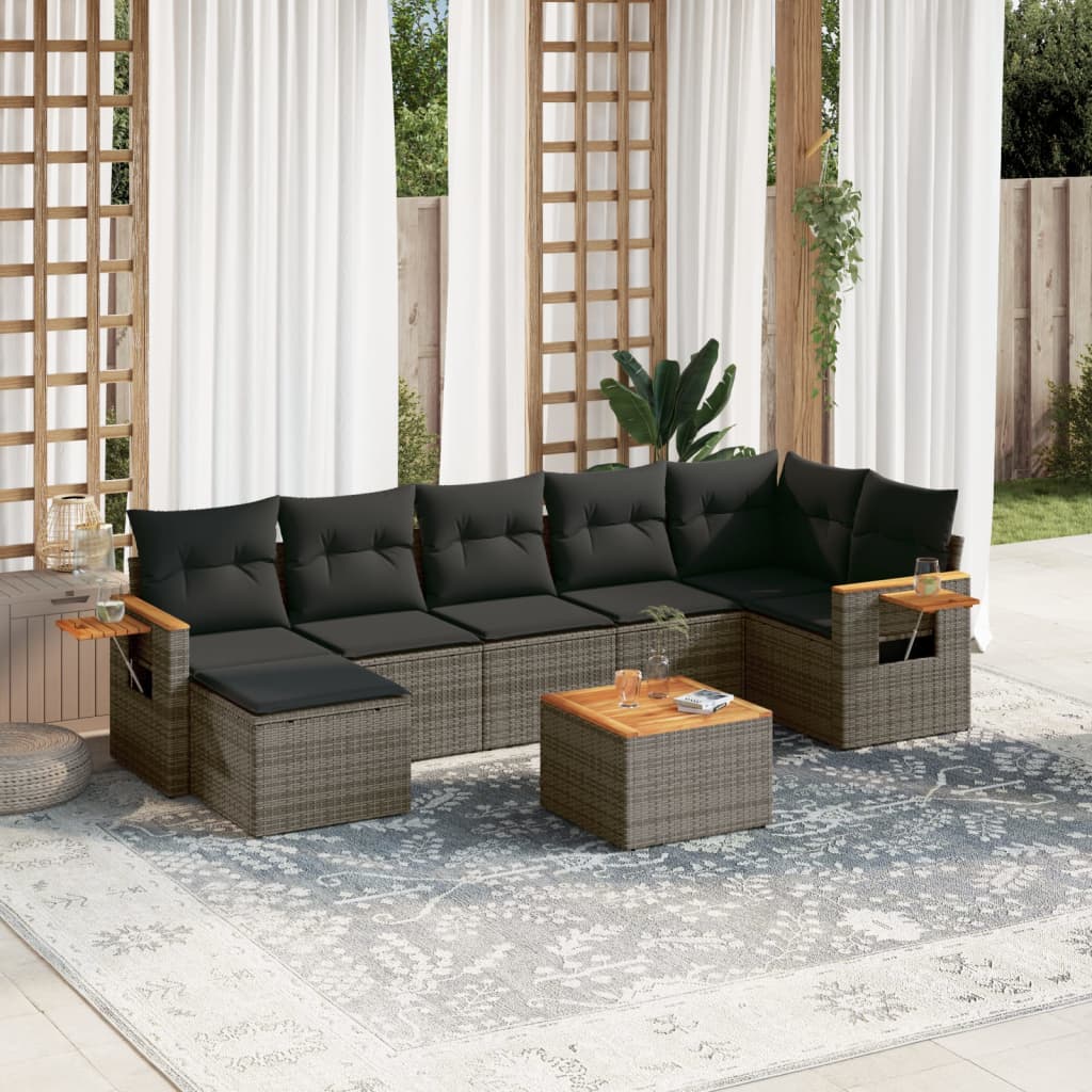 vidaXL 8-delige Loungeset met kussens poly rattan grijs