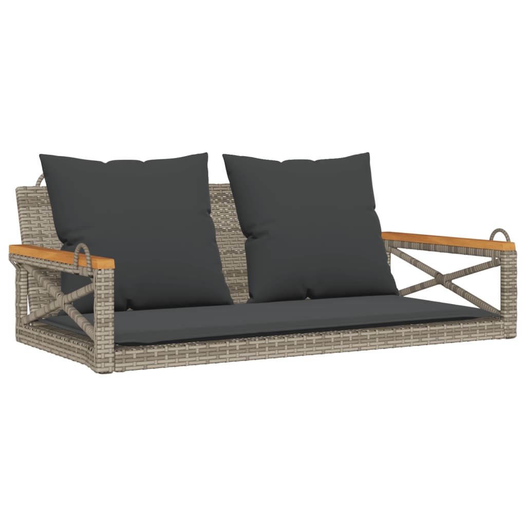 vidaXL Schommelbank met kussens 109x62x40 cm poly rattan grijs