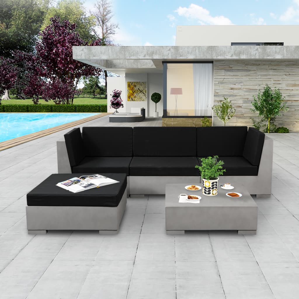 vidaXL 5-delige Loungeset met kussens beton grijs