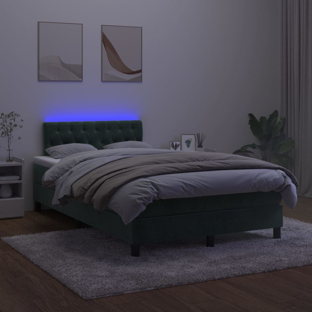 vidaXL Boxspring met matras en LED fluweel donkergroen 120x200 cm