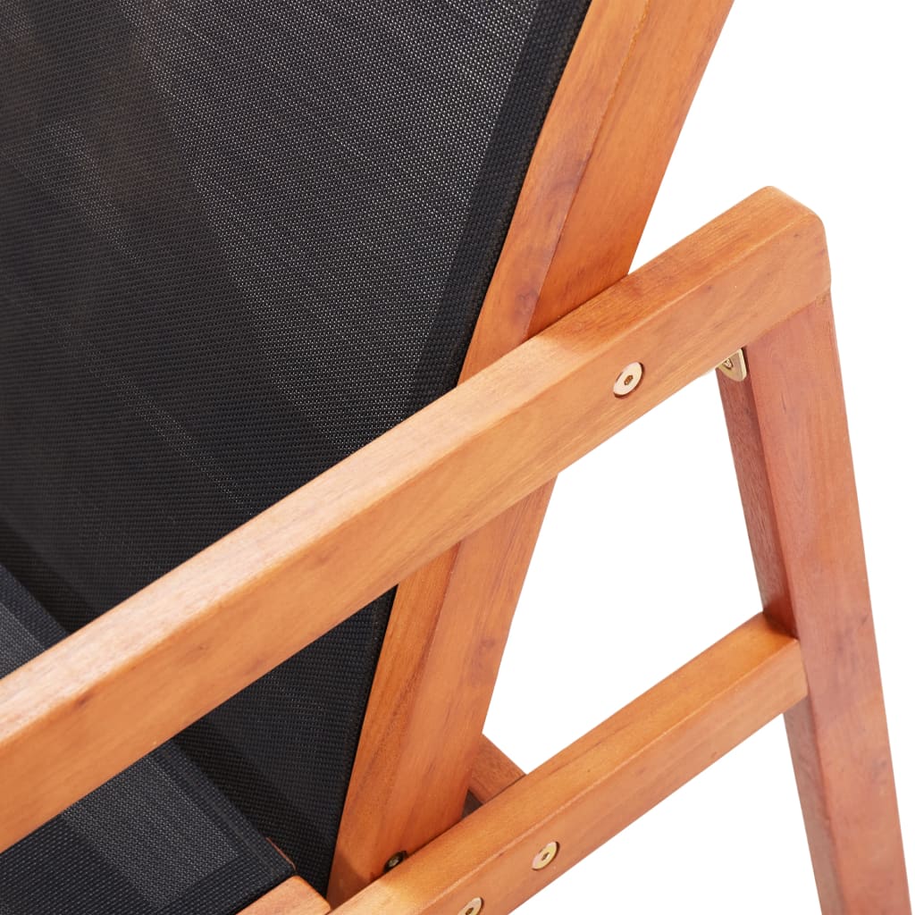 vidaXL Loungestoel massief eucalyptushout en textileen zwart