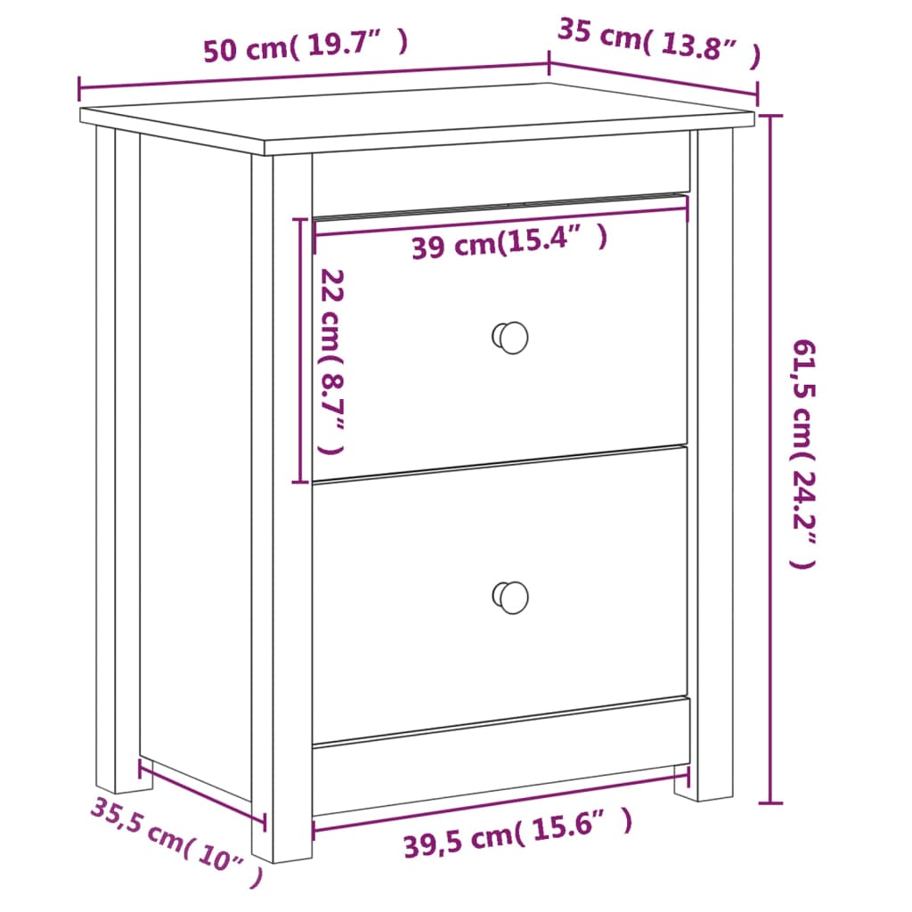 vidaXL Nachtkastje 50x35x61,5 cm massief grenenhout