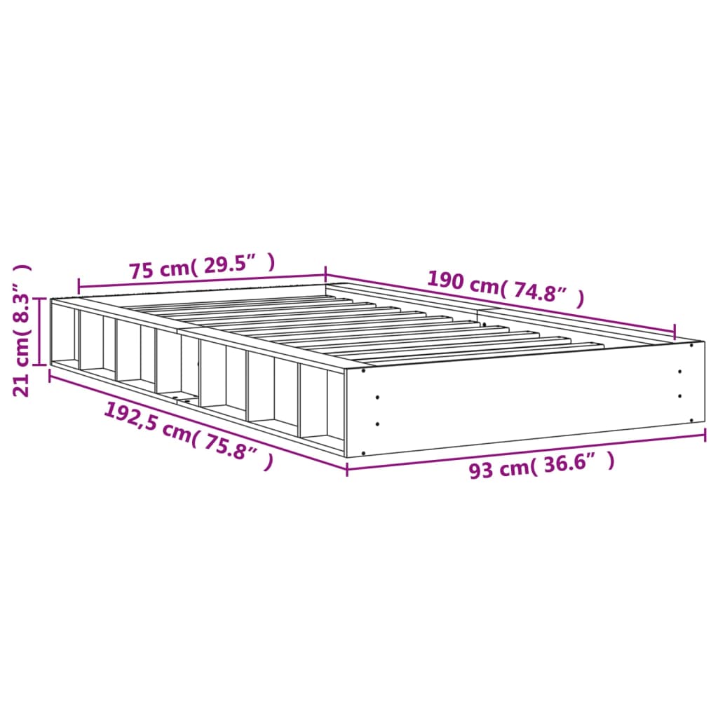 vidaXL Bedframe zonder matras massief grenenhout wasbruin 75x190 cm