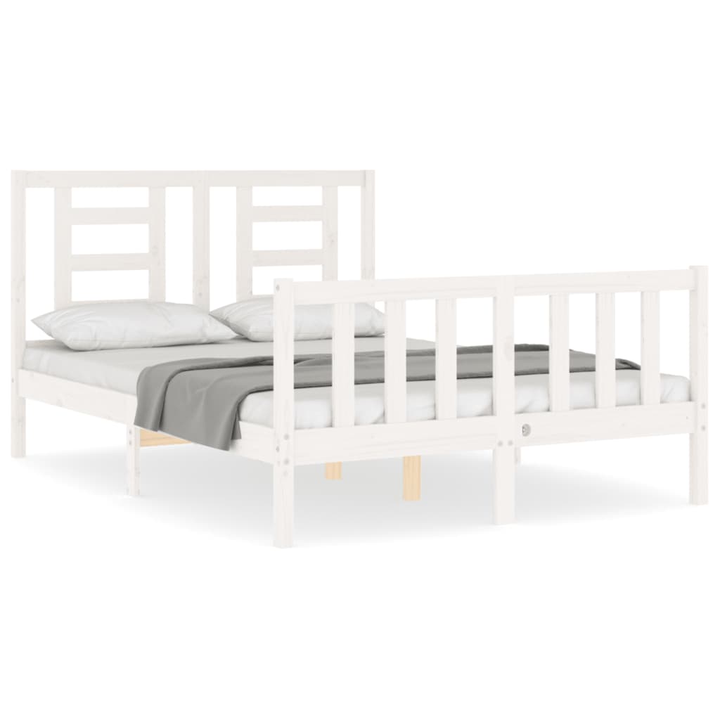 vidaXL Bedframe met hoofdbord massief hout wit 140x190 cm