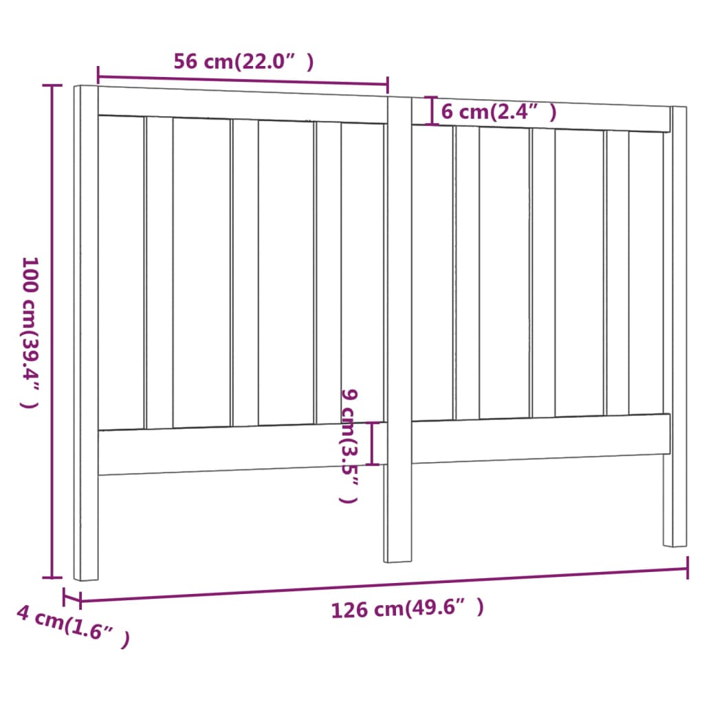 vidaXL Hoofdbord 126x4x100 cm massief grenenhout zwart