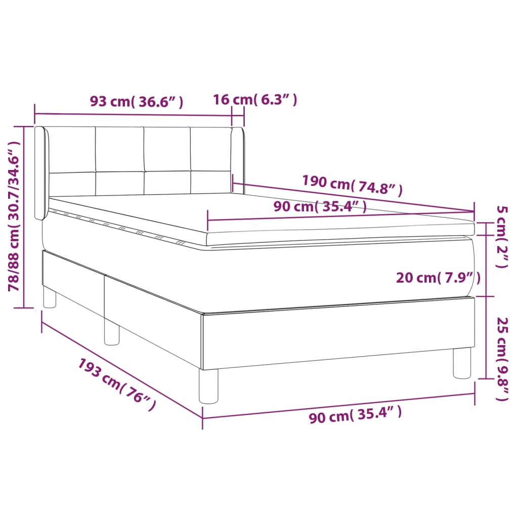 vidaXL Boxspring met matras stof taupe 90x190 cm