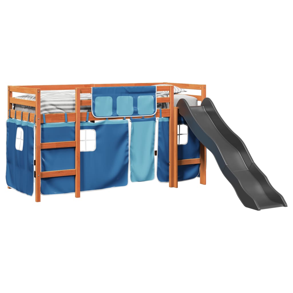 vidaXL Kinderhoogslaper met gordijnen 80x200 cm grenenhout blauw