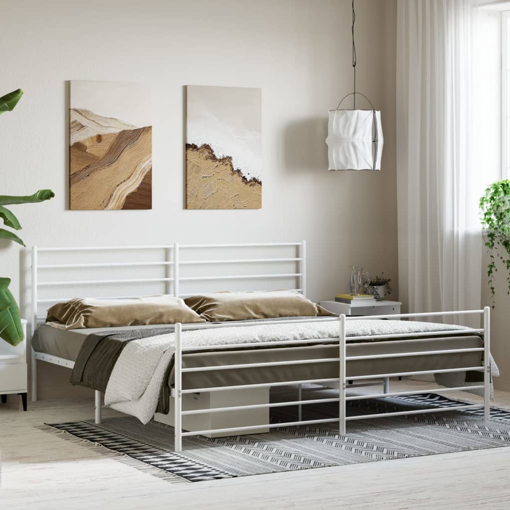 vidaXL Bedframe met hoofd- en voeteneinde metaal wit 200x200 cm