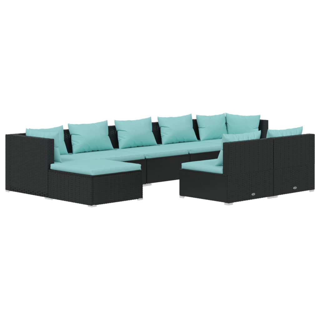 vidaXL 9-delige Loungeset met kussens poly rattan zwart