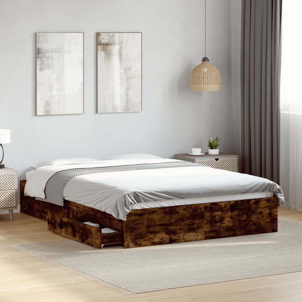 vidaXL Bedframe met lades bewerkt hout gerookt eikenkleurig 140x190 cm