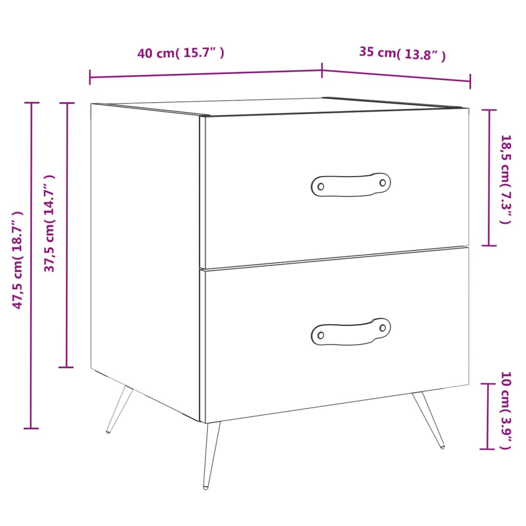 vidaXL Nachtkastjes 2 st 40x35x47,5 cm bewerkt hout grijs sonoma eiken