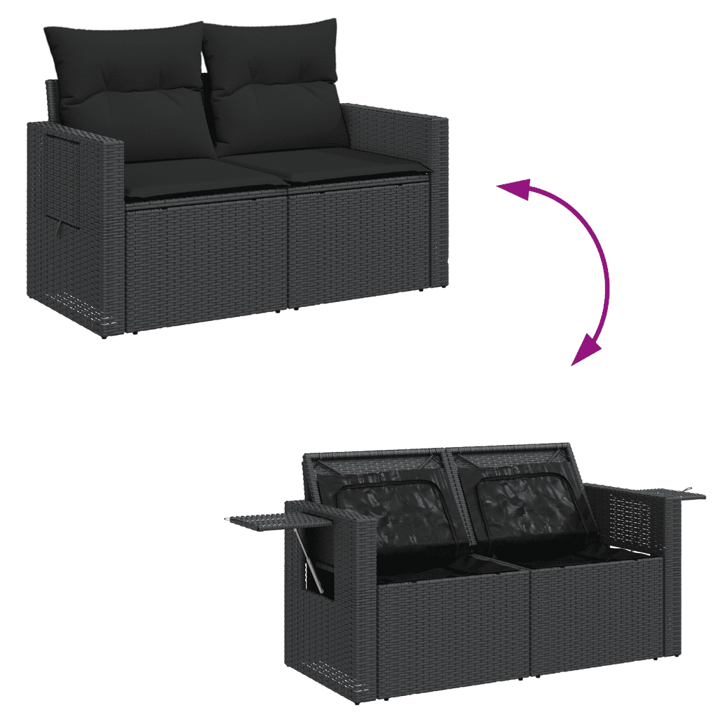 vidaXL 14-delige Loungeset met kussens poly rattan zwart