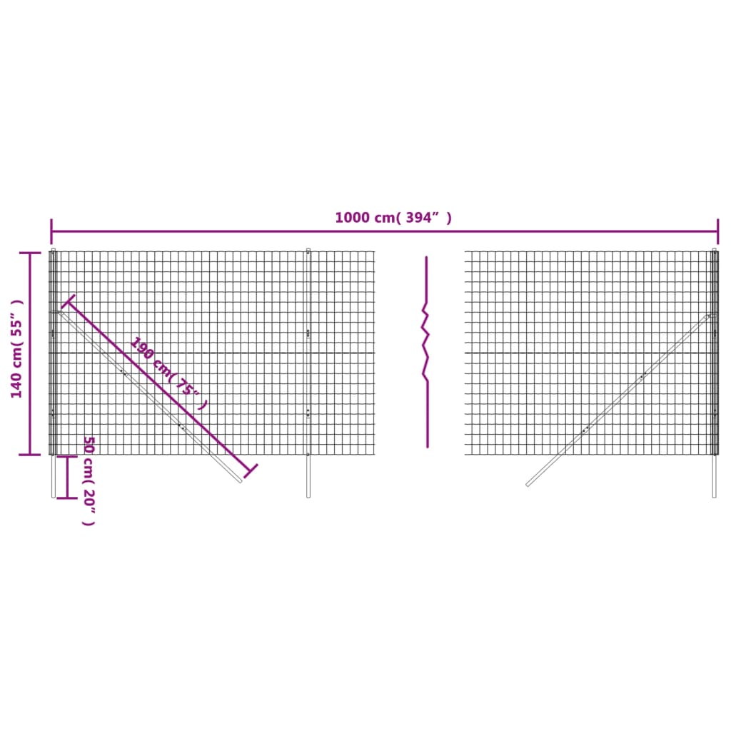 vidaXL Draadgaashek 1,4x10 m gegalvaniseerd staal groen