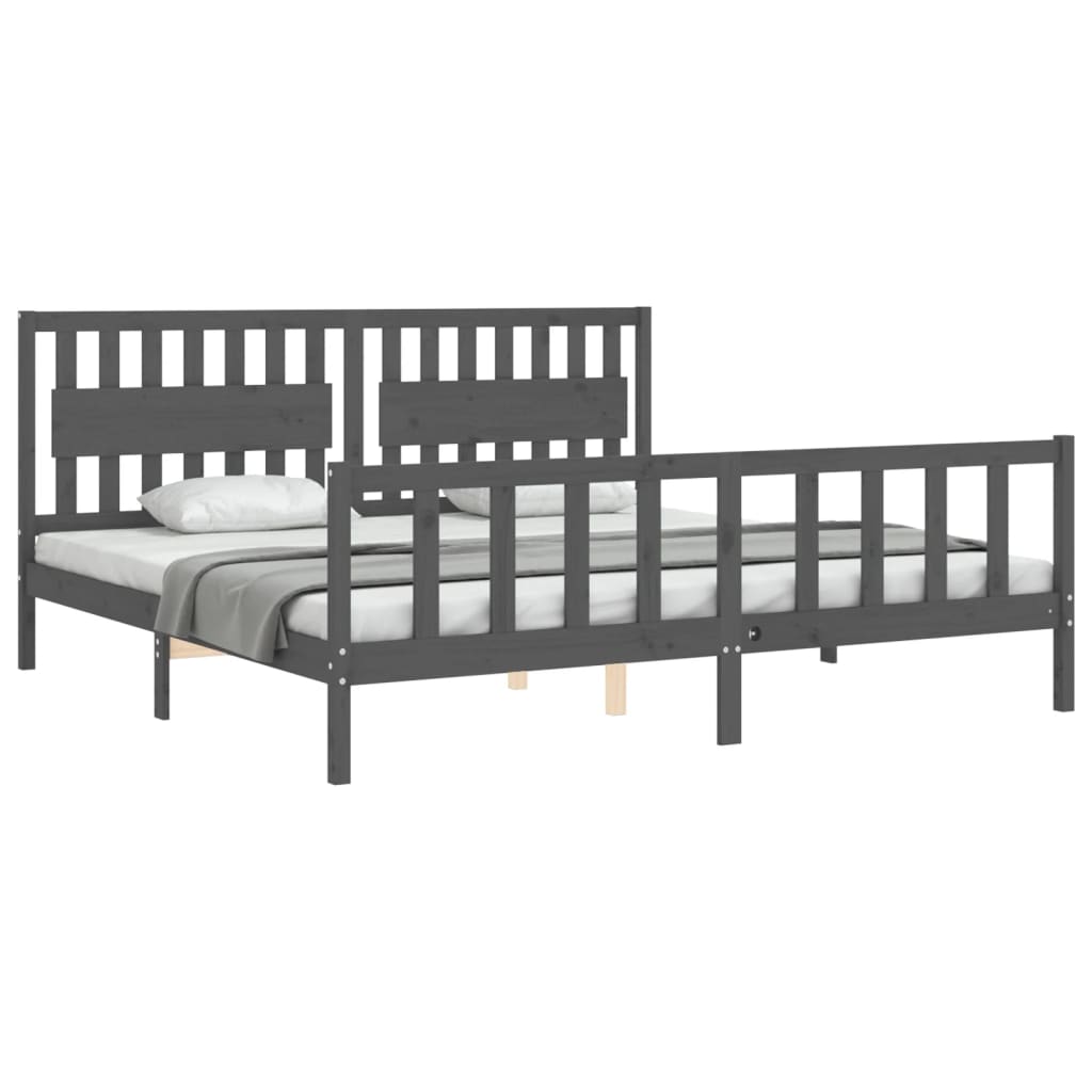 vidaXL Bedframe met hoofdbord massief hout grijs 200x200 cm