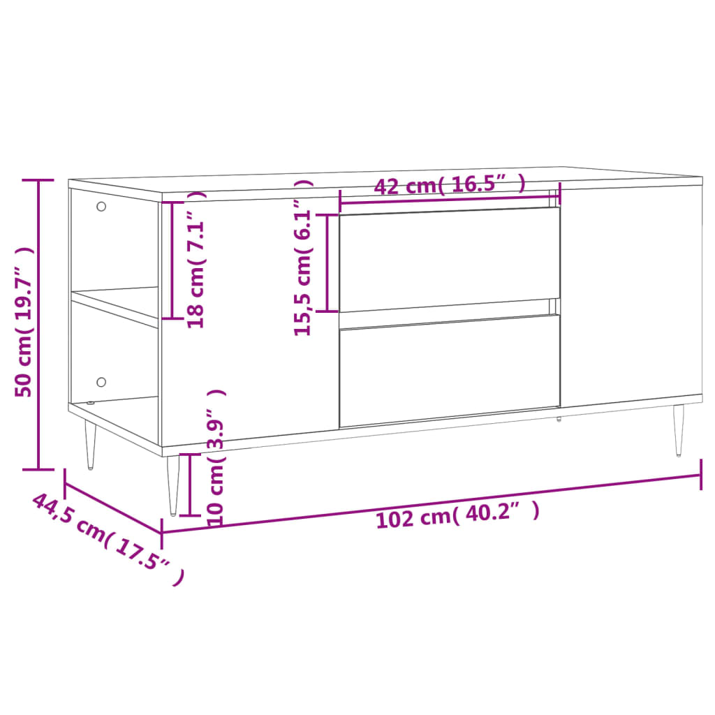 vidaXL Salontafel 102x44,5x50 cm bewerkt hout sonoma eikenkleurig