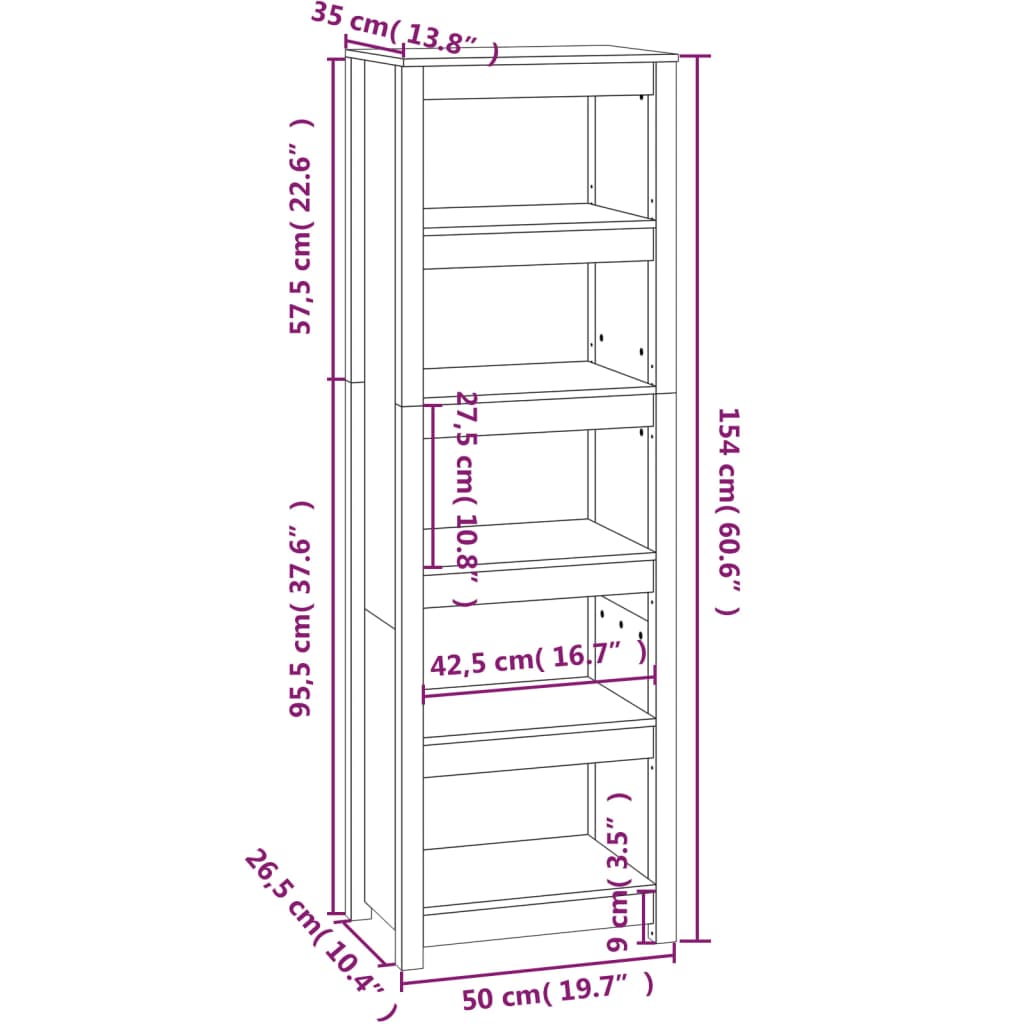 vidaXL Boekenkast 50x35x154 cm massief grenenhout grijs