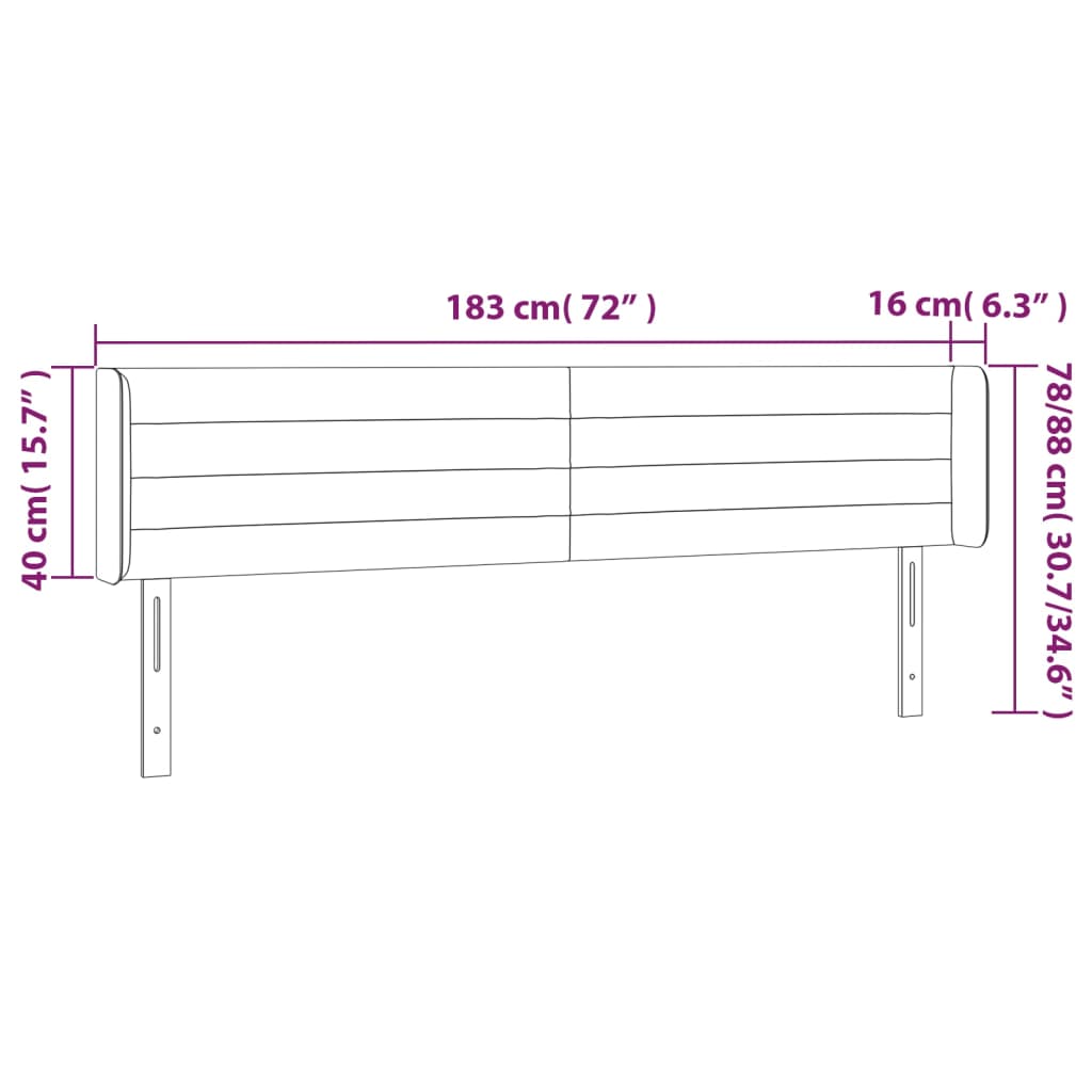 vidaXL Hoofdbord LED 183x16x78/88 cm fluweel donkergrijs