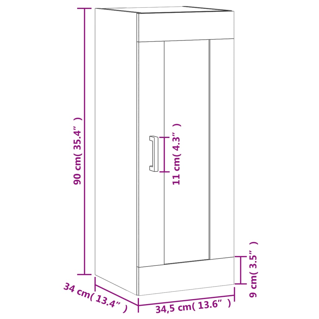 vidaXL Wandkast 34,5x34x90 cm bewerkt hout betongrijs