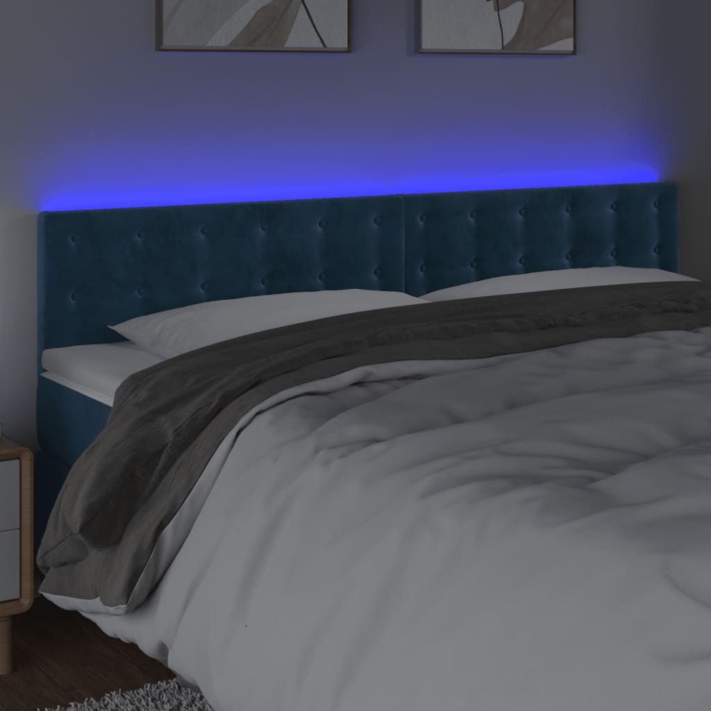 vidaXL Hoofdbord LED 160x5x78/88 cm fluweel donkerblauw