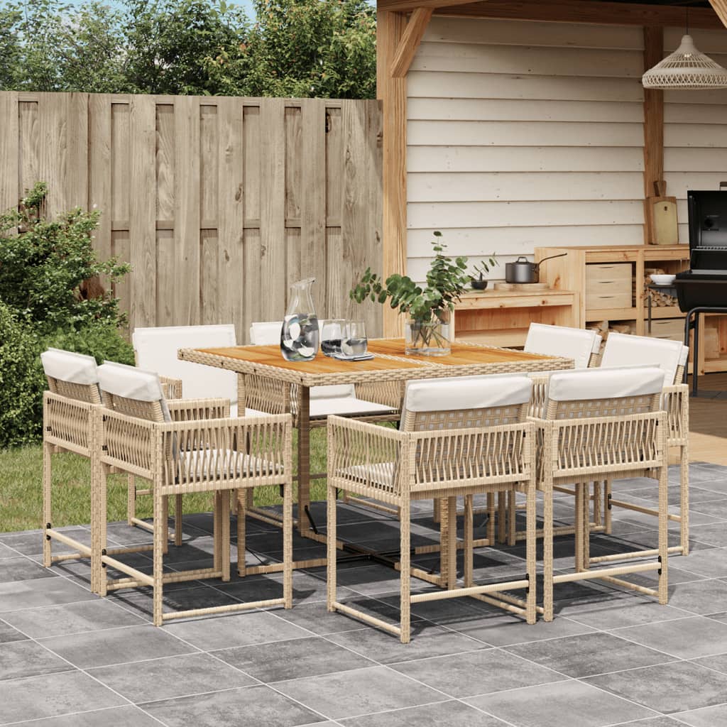 vidaXL 9-delige Tuinset met kussens poly rattan beige