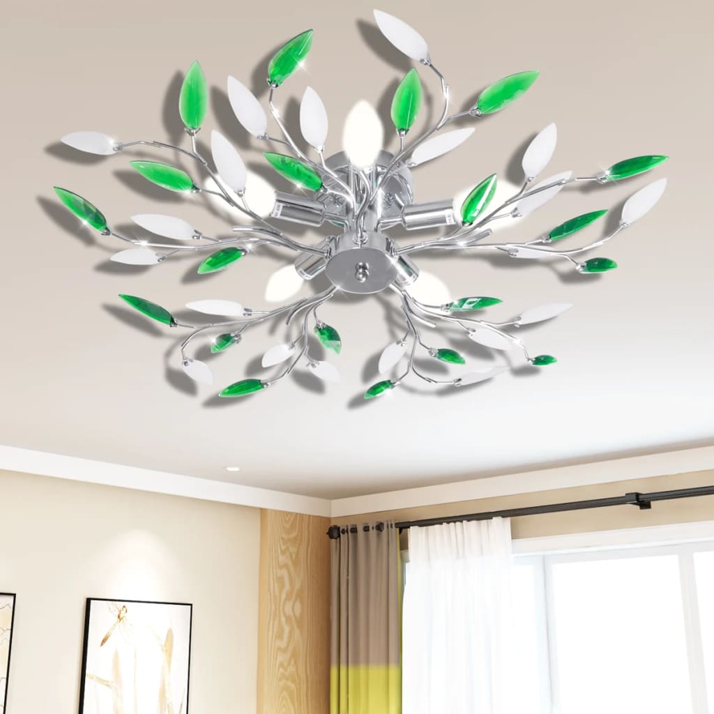 vidaXL Lamp met kristallen bladeren van acryl voor 5x E14 wit/groen