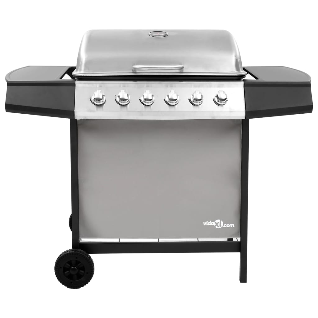 vidaXL Gasbarbecue met 6 branders zwart en zilverkleurig