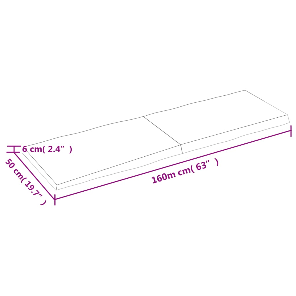 vidaXL Tafelblad natuurlijke rand 160x50x(2-6) cm massief eikenhout