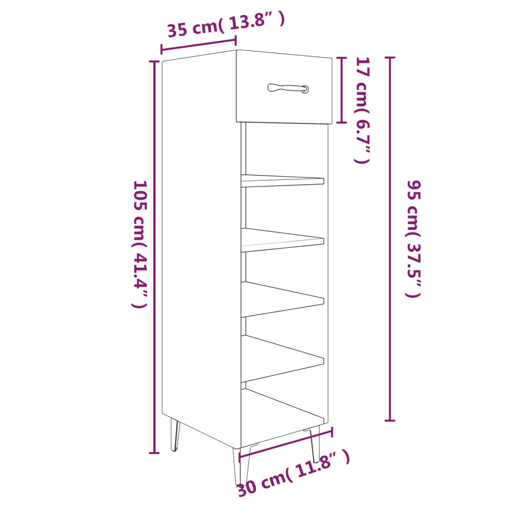 vidaXL Schoenenkast 30x35x105 cm bewerkt hout gerookt eikenkleurig