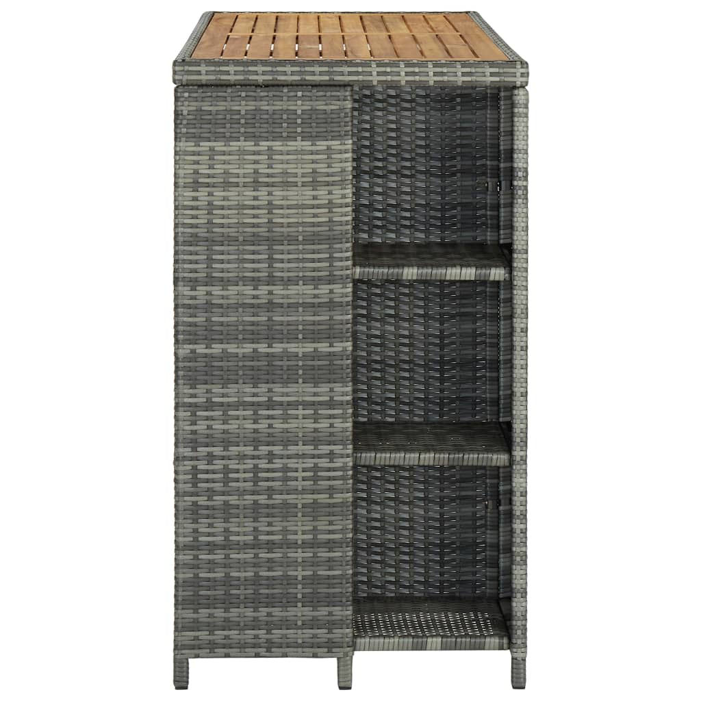 vidaXL Bartafel met opbergrek 120x60x110 cm poly rattan grijs