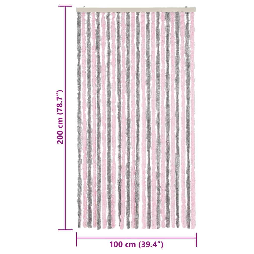 vidaXL Vliegengordijn 100x200 cm chenille zilvergrijs en roze