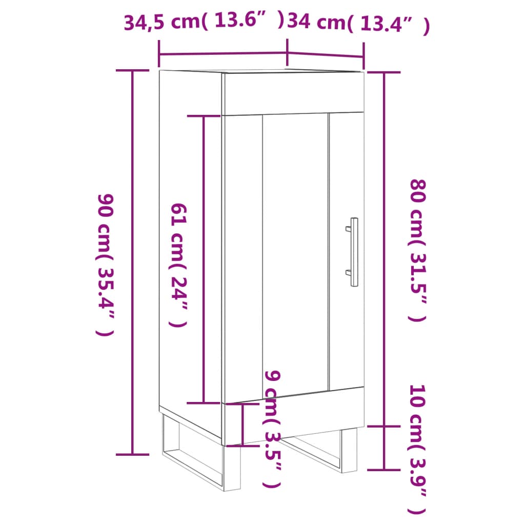 vidaXL Dressoir 34,5x34x90 cm bewerkt hout zwart