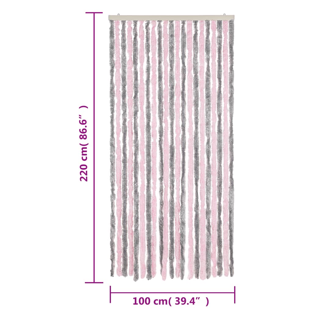 vidaXL Vliegengordijn 100x220 cm chenille zilvergrijs en roze