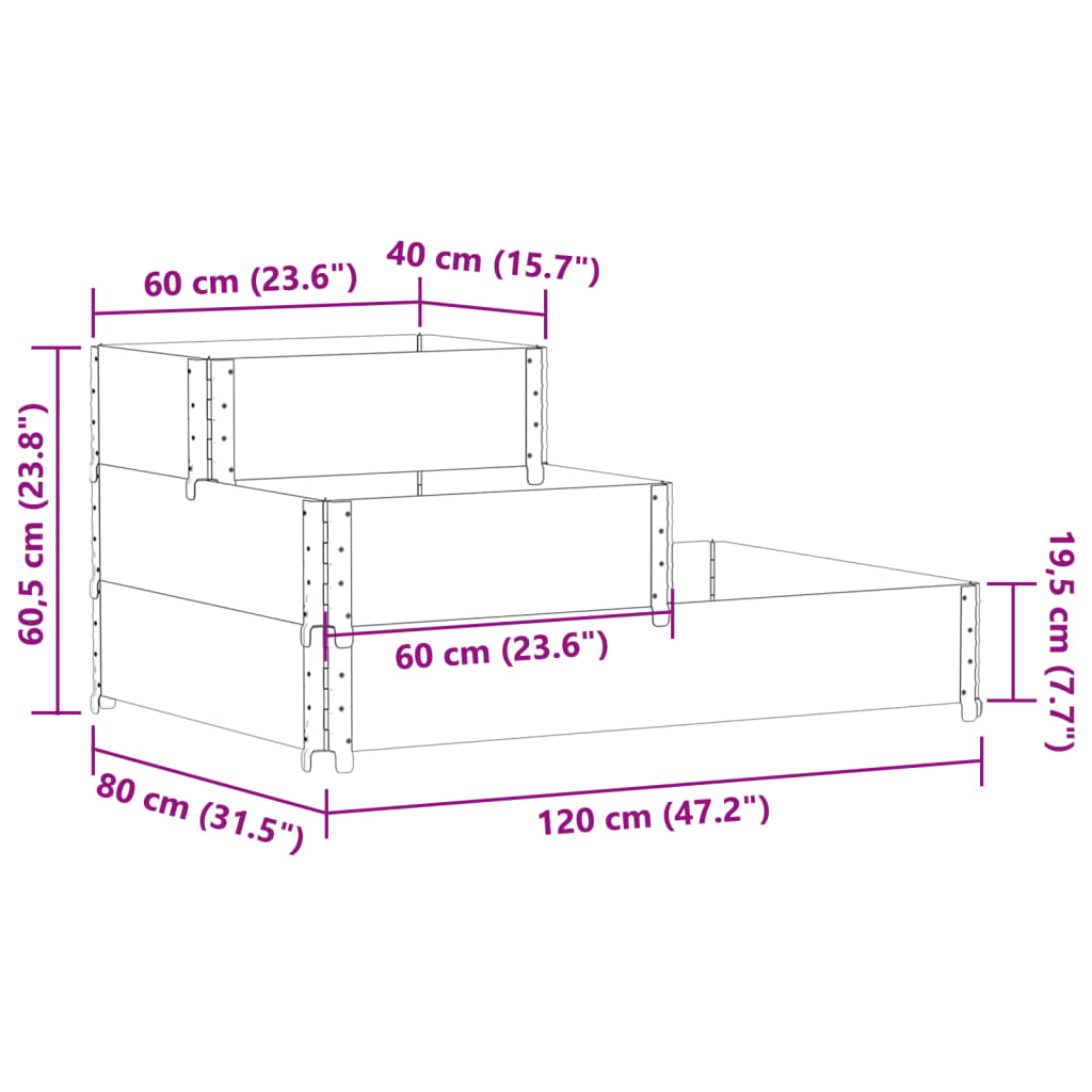 vidaXL Verhoogde plantenbak 3-laags 120x80 cm massief grenenhout