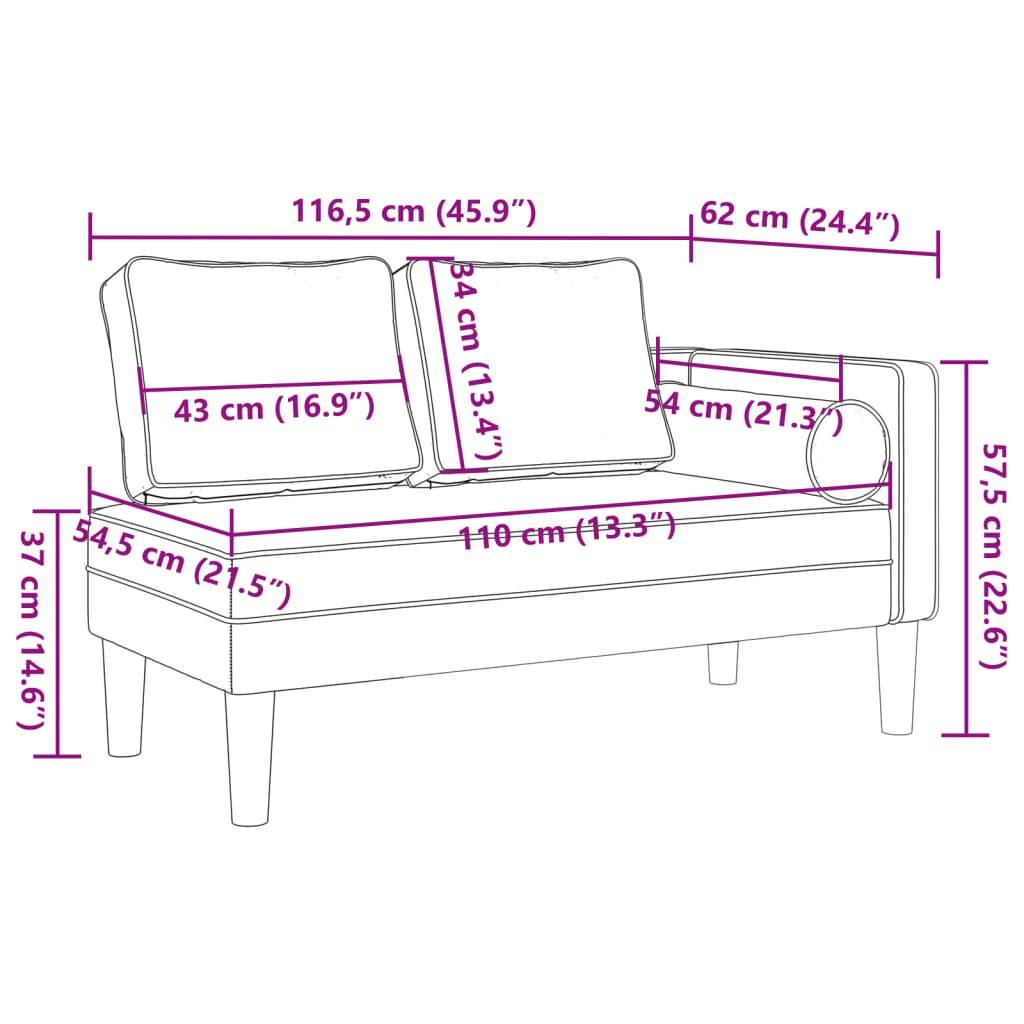 vidaXL Chaise longue met kussens fluweel geel