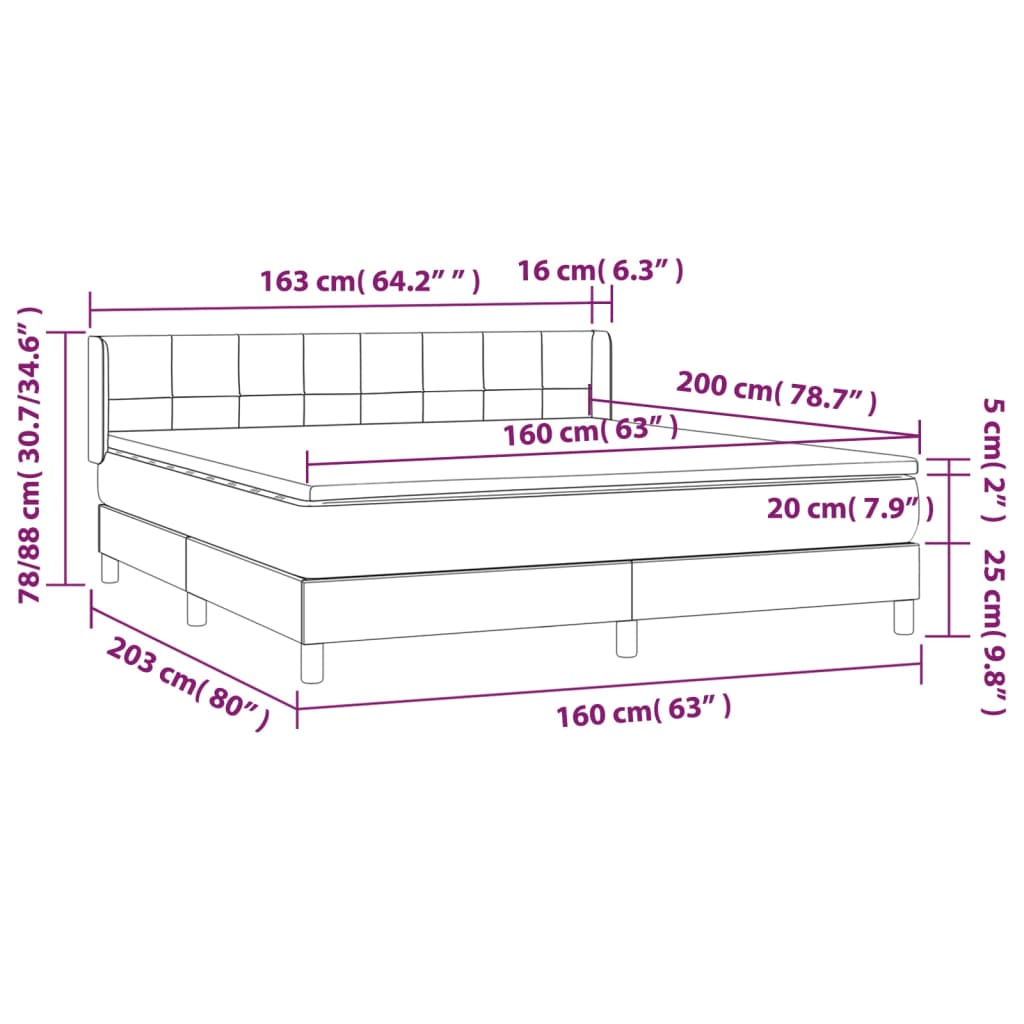 vidaXL Boxspring met matras fluweel roze 160x200 cm