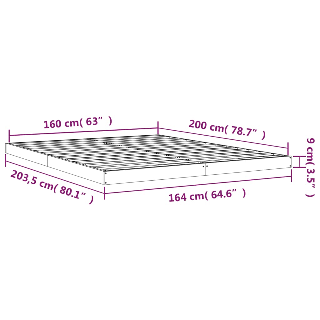 vidaXL Bedframe massief grenenhout 160x200 cm